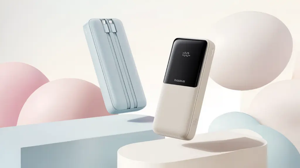Desain Baseus Power Bank dengan kabel bawaan