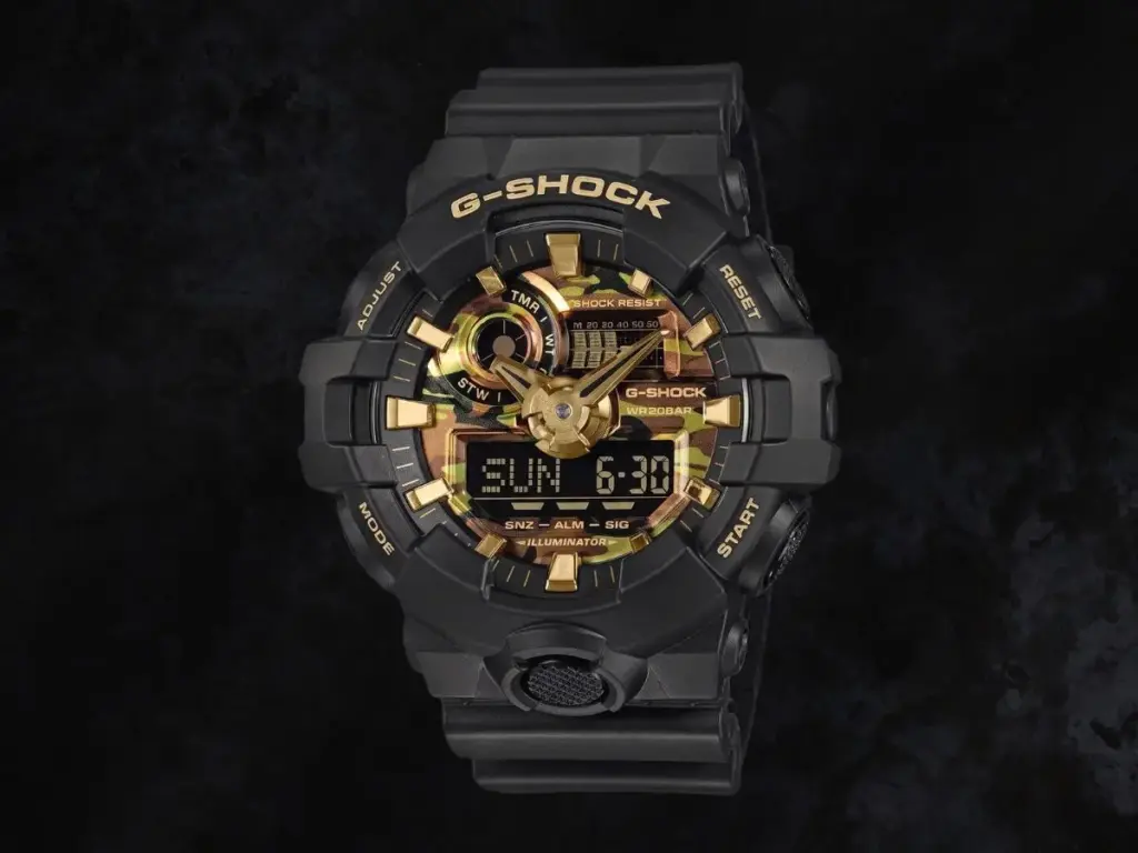 Casio G-Shock Camouflage Face dengan desain maskulin dan fitur tahan air