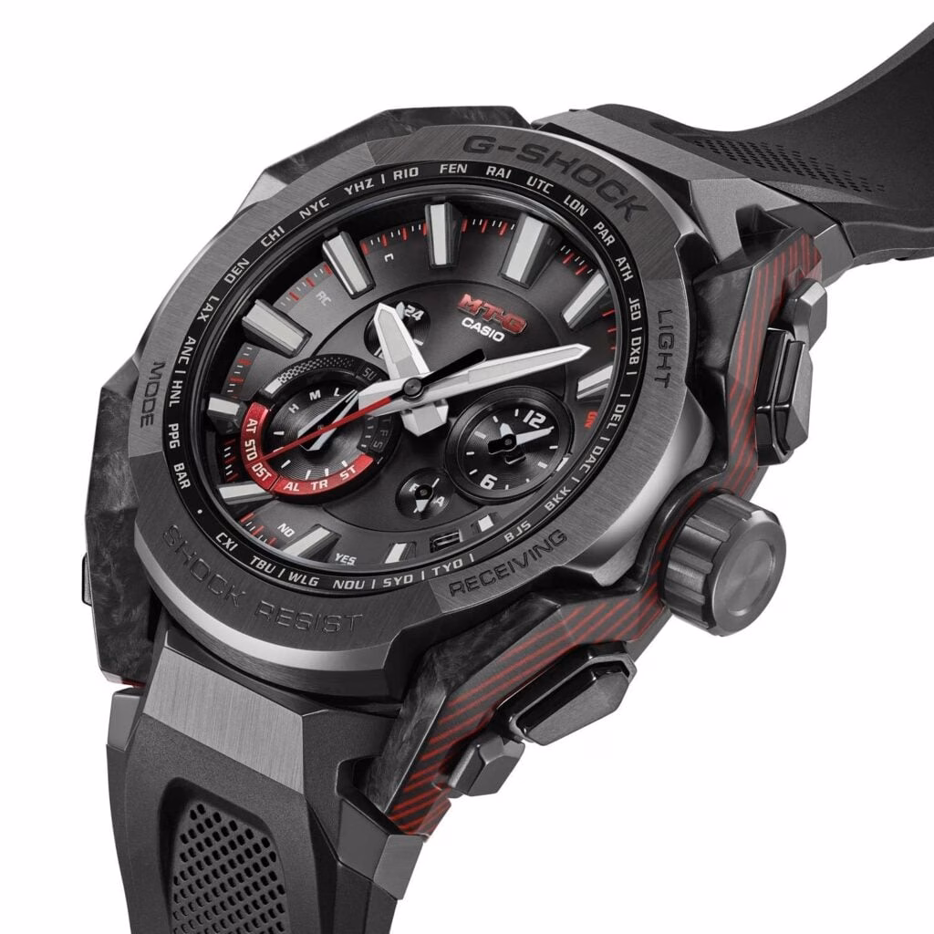 Desain Casio G-Shock MTG-B4000B-1A dengan kombinasi resin dan stainless steel