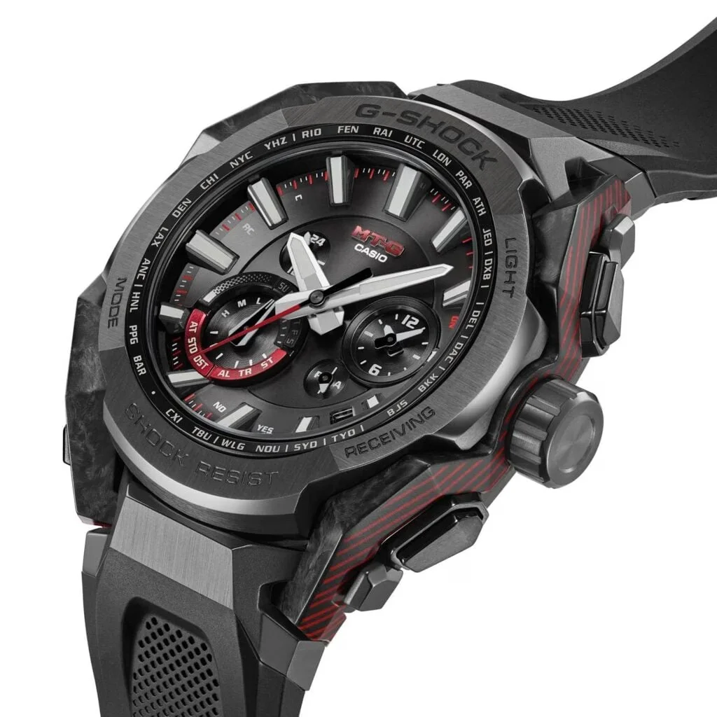Desain Casio G-Shock MTG-B4000B-1A dengan kombinasi resin dan stainless steel