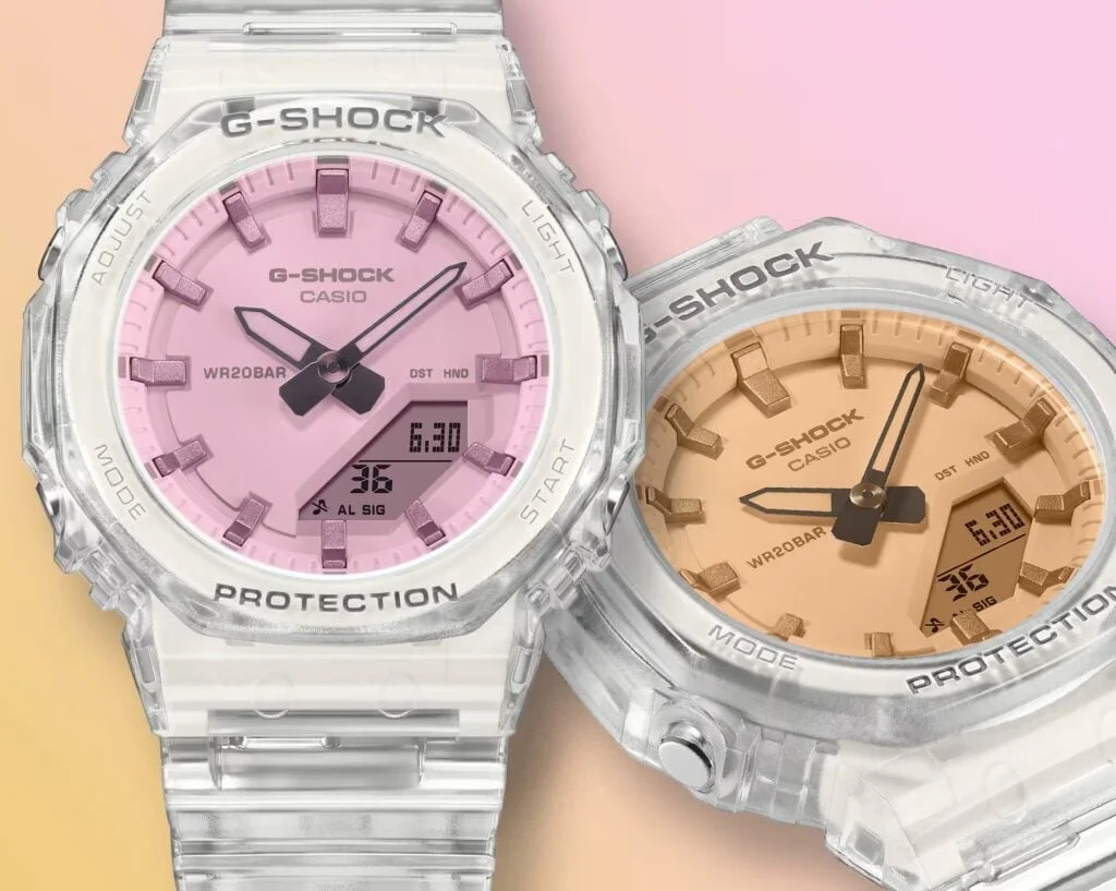 Close up kaca polarized pada Casio G-Shock yang berubah warna sesuai sudut pandang