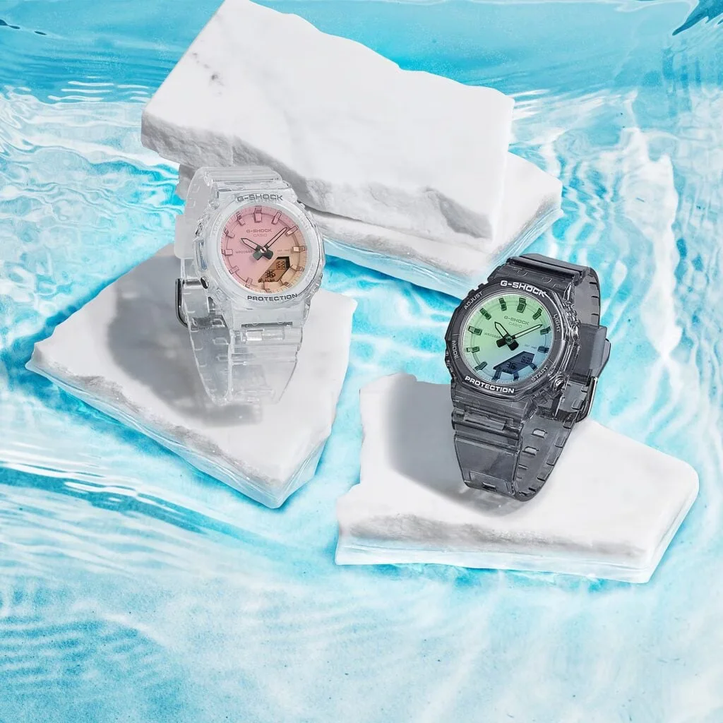 Casio G-Shock dengan bezel stainless steel dan tali resin berbahan bio-based