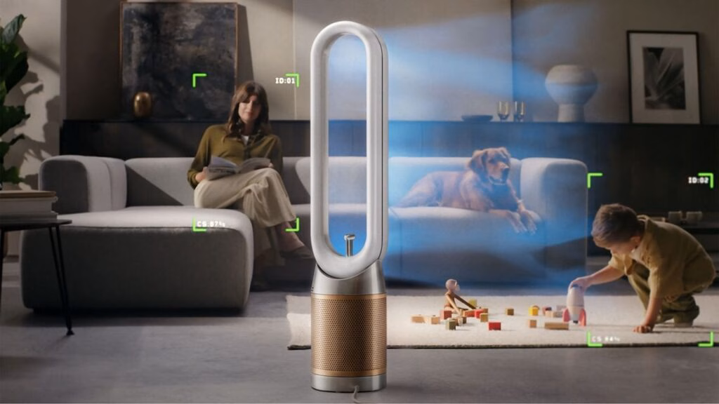 Kamera periskop pada Dyson Find+Follow Purifier Cool yang melacak posisi pengguna