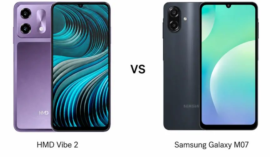Perbandingan HMD Vibe 2 dan Samsung Galaxy M07 dengan fokus spesifikasi dan harga
