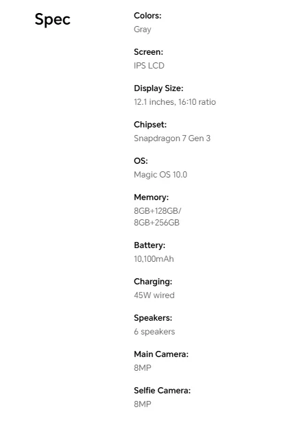 Honor Pad 20 dengan baterai besar 10.100mAh dan pengisian cepat 45W