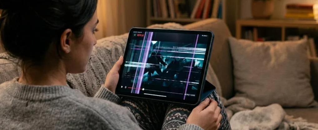 Garis layar tablet yang muncul saat nonton video