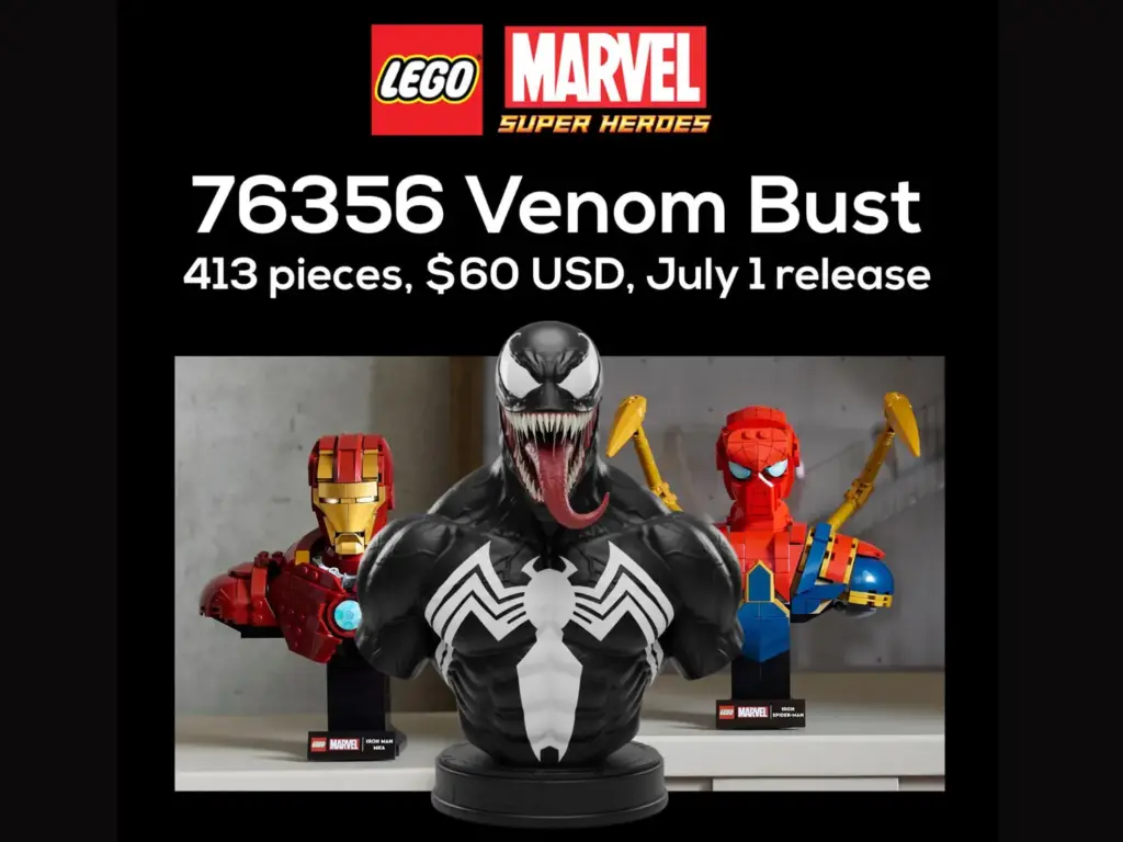 LEGO Venom Bust dengan minifigure Tom Hardy untuk koleksi Marvel