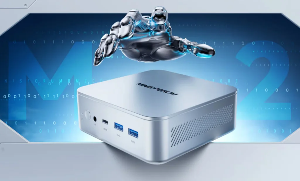 Desain ringkas Minisforum M2 dengan bodi mini PC standar lima inci