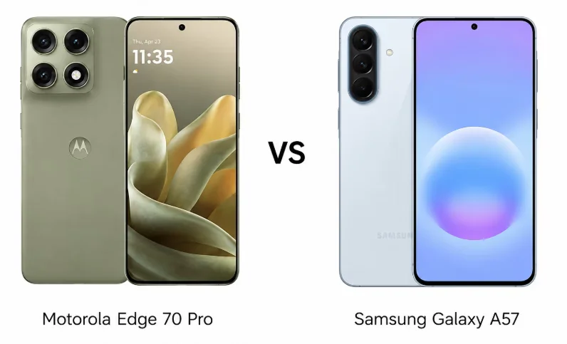 Motorola Edge 70 Pro dengan layar 144Hz dan Samsung Galaxy A57 dengan desain premium