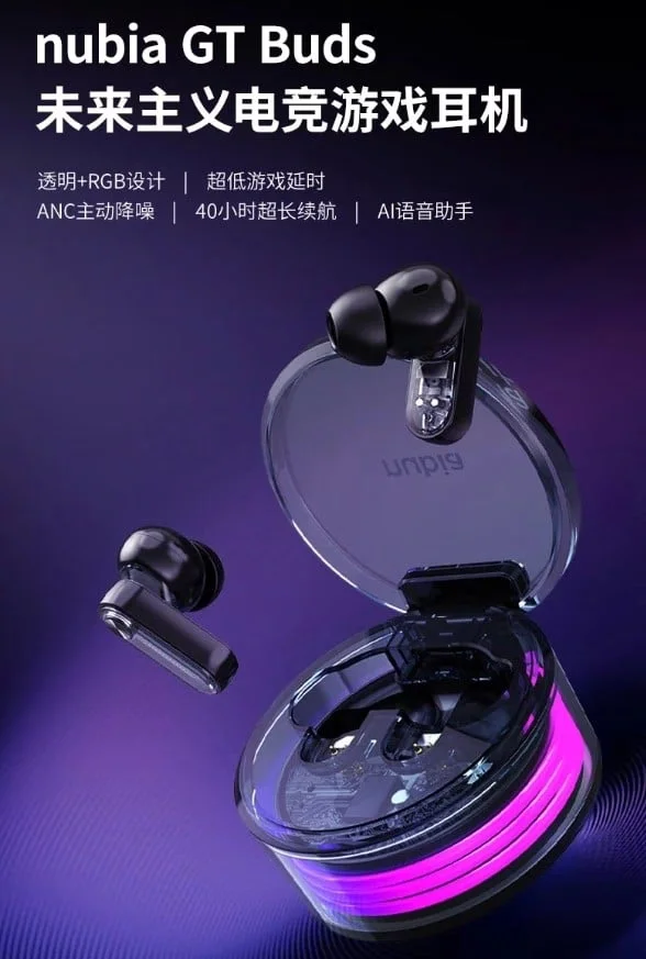 Desain semi transparan Nubia GT Buds dengan lampu RGB yang menarik
