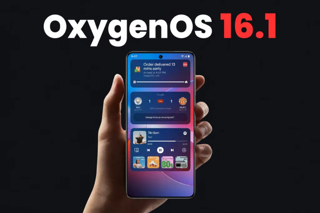 Fitur Live Space pada lock screen OxygenOS 16.1 yang menampilkan notifikasi dan pembaruan langsung