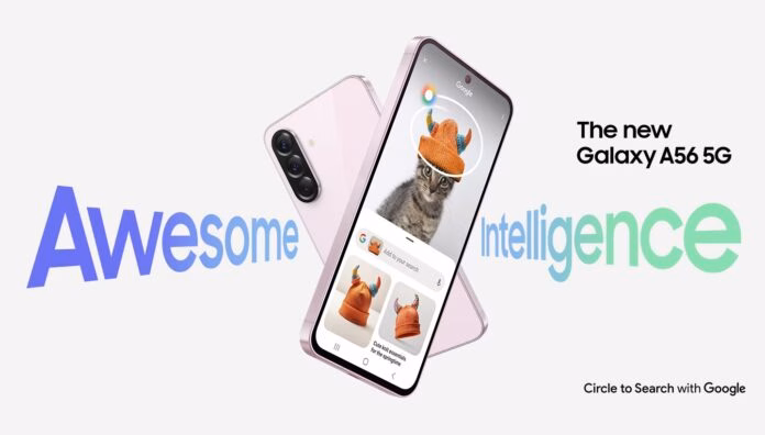 Samsung Galaxy A56 5G dengan kamera utama 50MP dan lensa ultra-wide 12MP