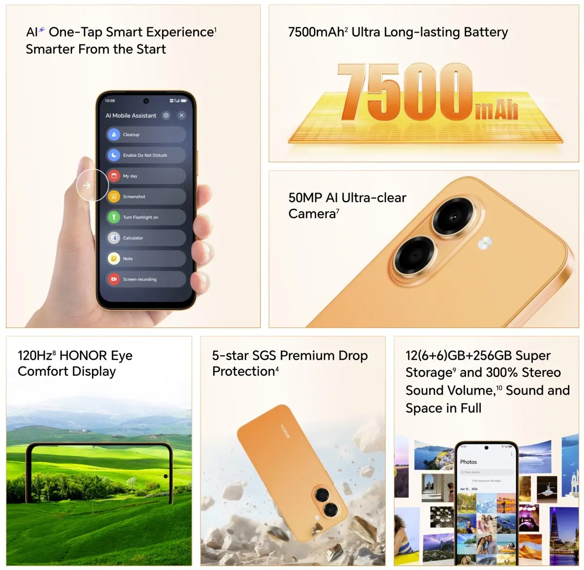 Fitur utama Honor X7e dengan baterai besar dan layar 6,6 inci (Photo: Honor)